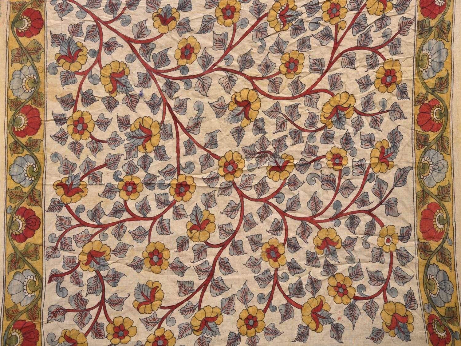 Dark Blue Bandhani Kalamkari Silk Handloom Saree with Border and Pallu Design bn0286