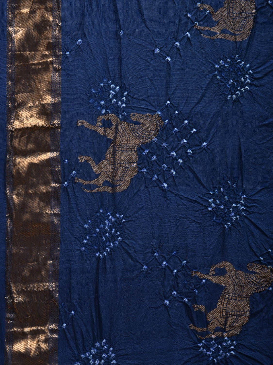 Dark Blue Bandhani Kanchipuram Silk Handloom Saree with Horse Buta and Corner Mango Design bn0321