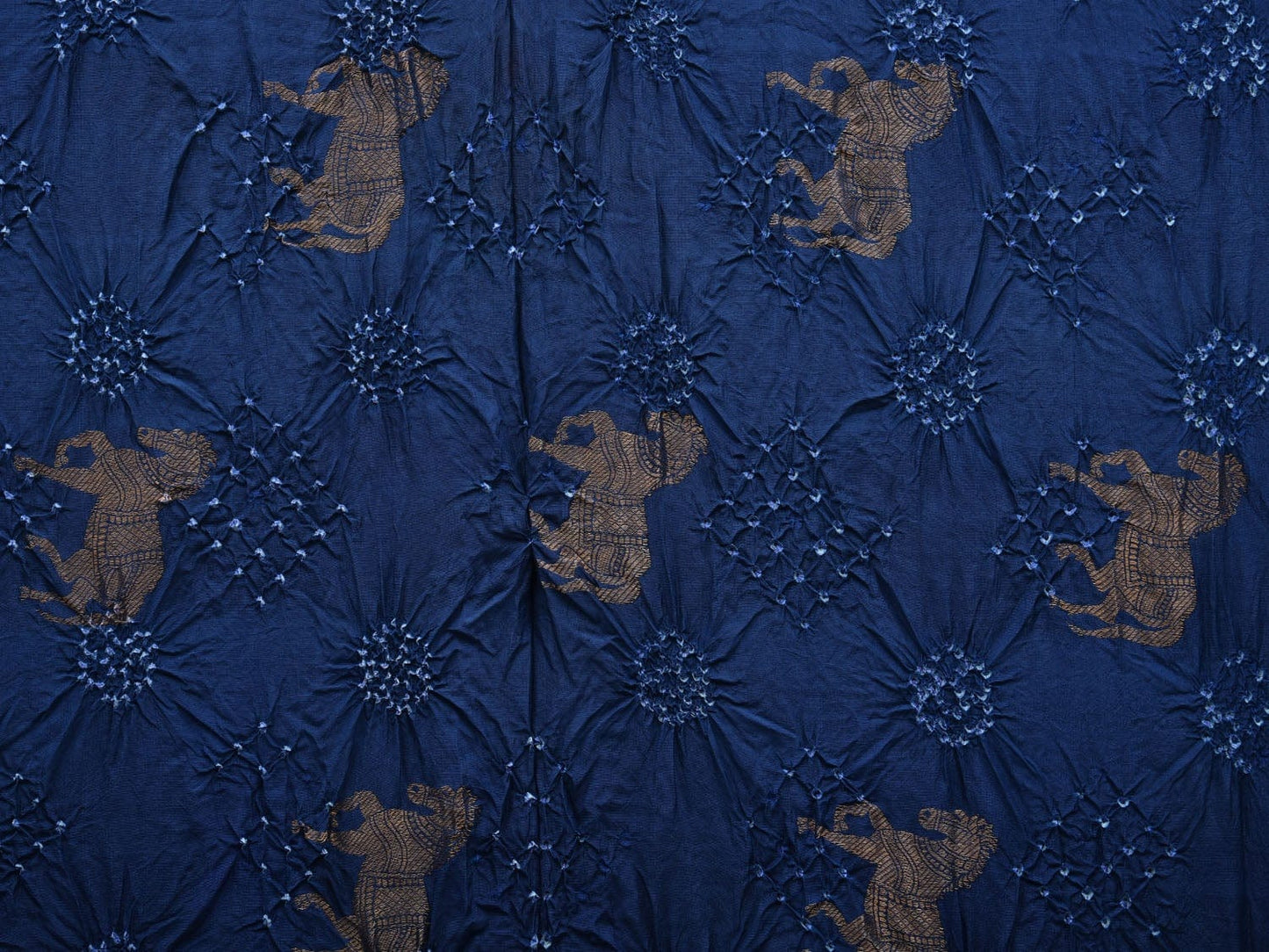 Dark Blue Bandhani Kanchipuram Silk Handloom Saree with Horse Buta and Corner Mango Design bn0321