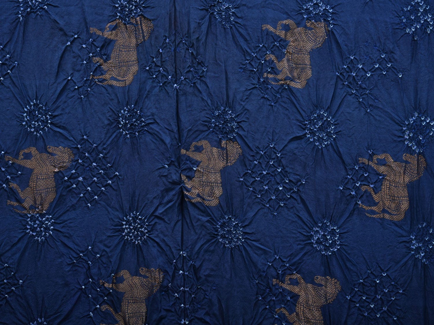 Dark Blue Bandhani Kanchipuram Silk Handloom Saree with Horse Buta and Corner Mango Design bn0321