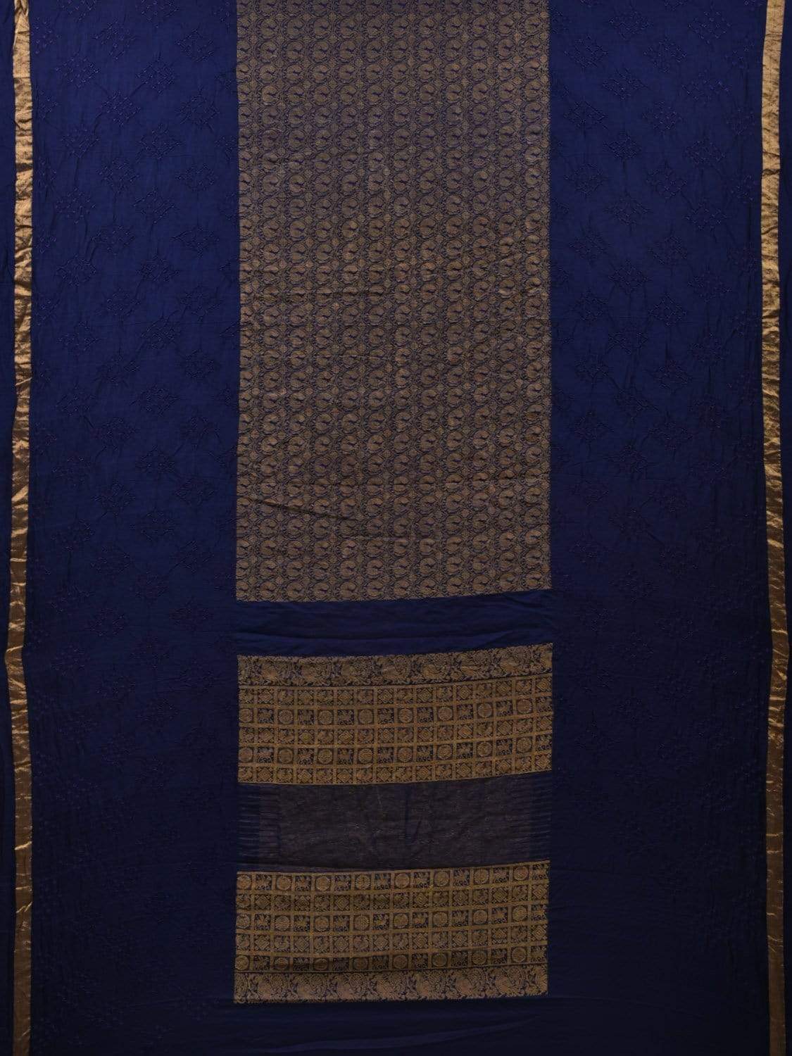 Dark Blue Bandhani Kanchipuram Silk Handloom Saree with Middle Brocade Design bn0294
