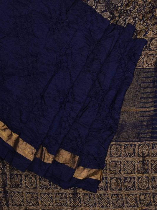 Dark Blue Bandhani Kanchipuram Silk Handloom Saree with Middle Brocade Design bn0294