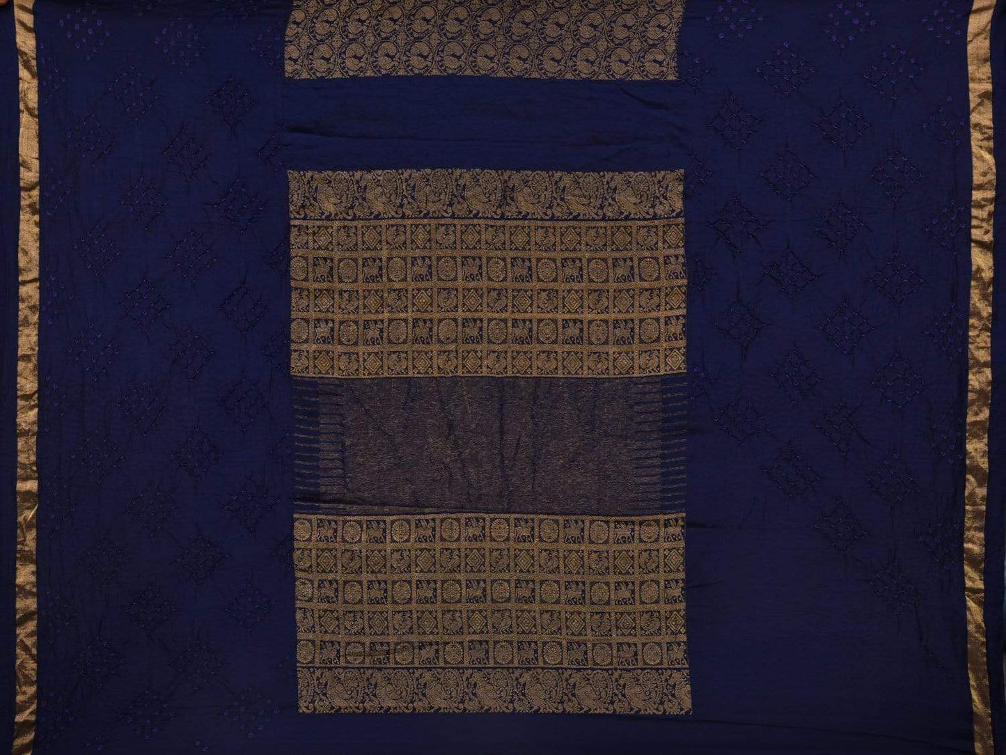 Dark Blue Bandhani Kanchipuram Silk Handloom Saree with Middle Brocade Design bn0294