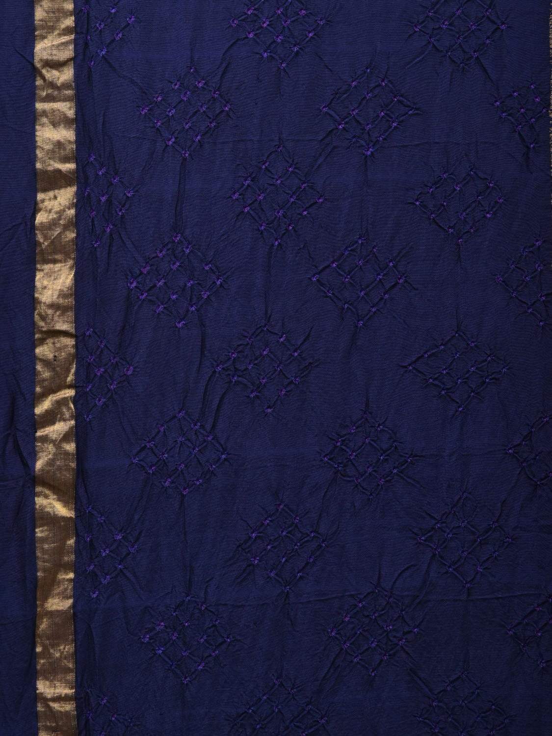 Dark Blue Bandhani Kanchipuram Silk Handloom Saree with Middle Brocade Design bn0294