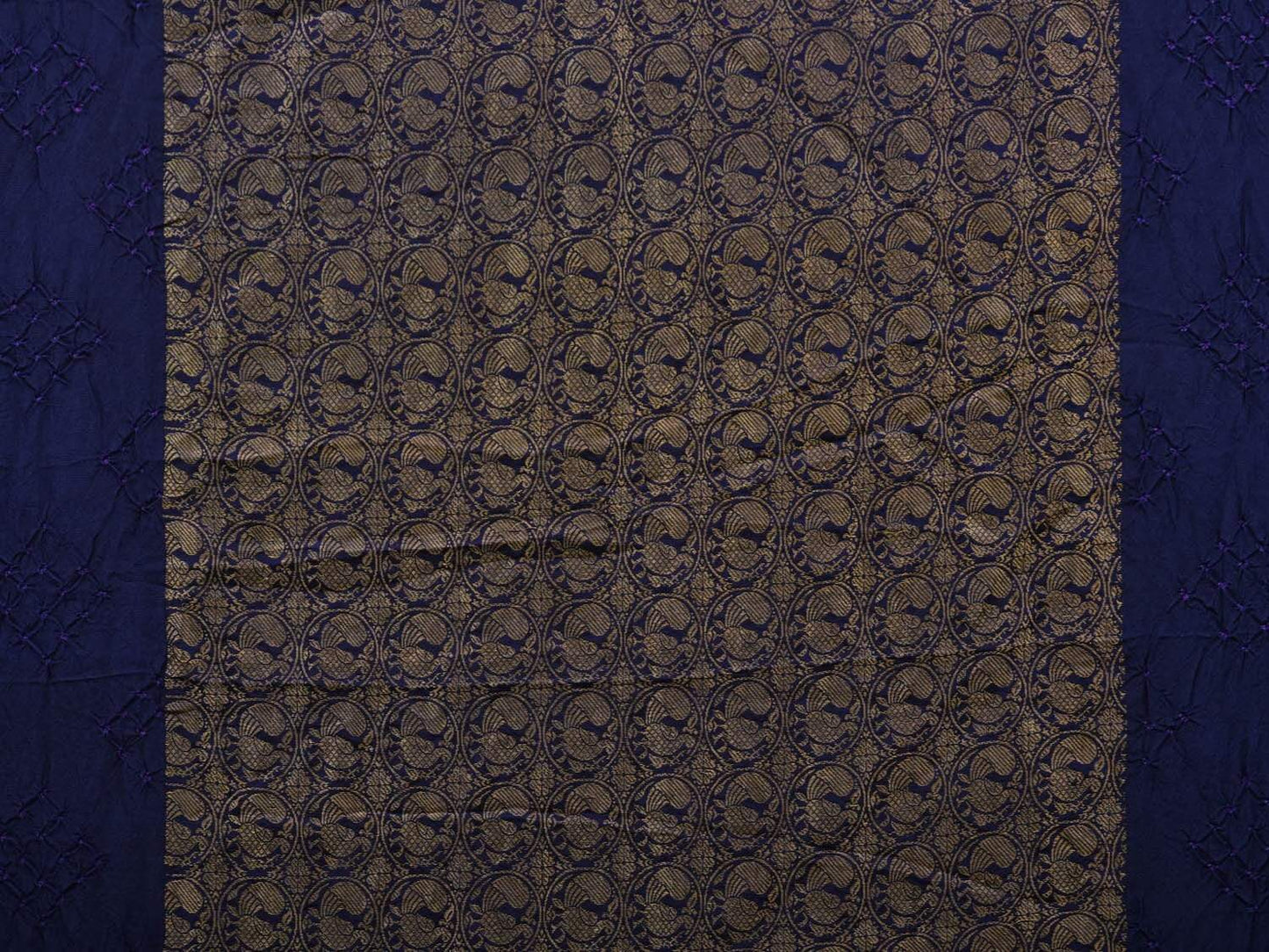 Dark Blue Bandhani Kanchipuram Silk Handloom Saree with Middle Brocade Design bn0294