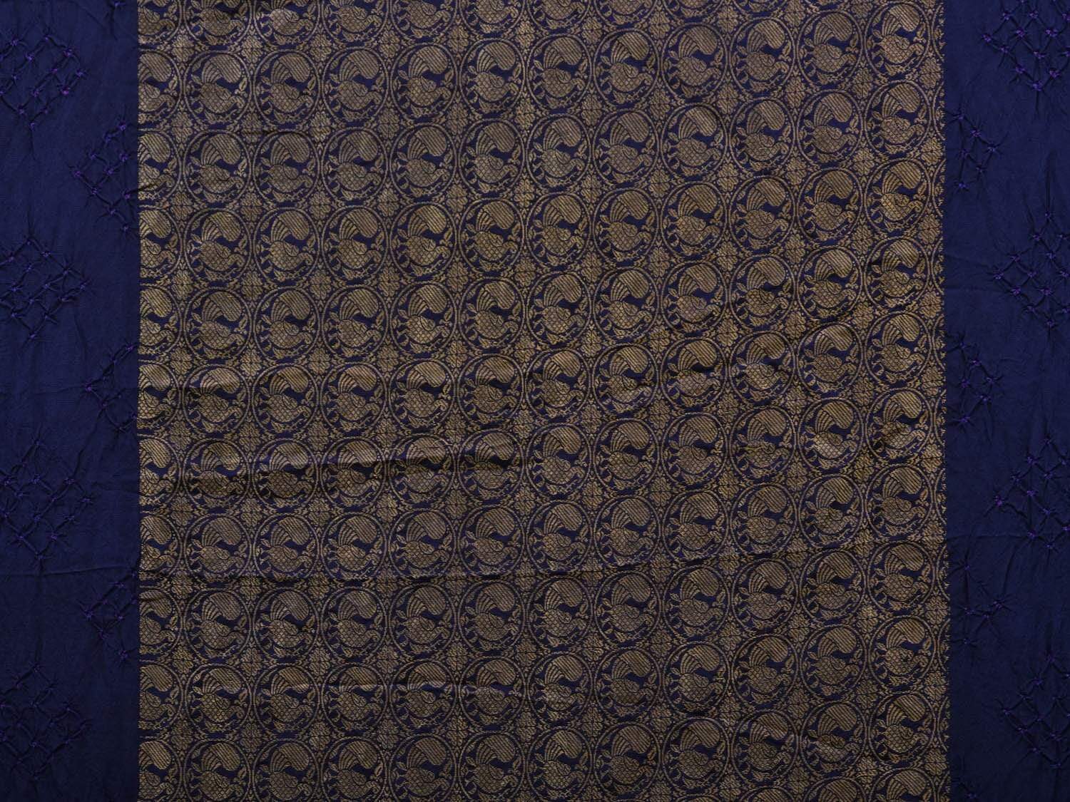 Dark Blue Bandhani Kanchipuram Silk Handloom Saree with Middle Brocade Design bn0294