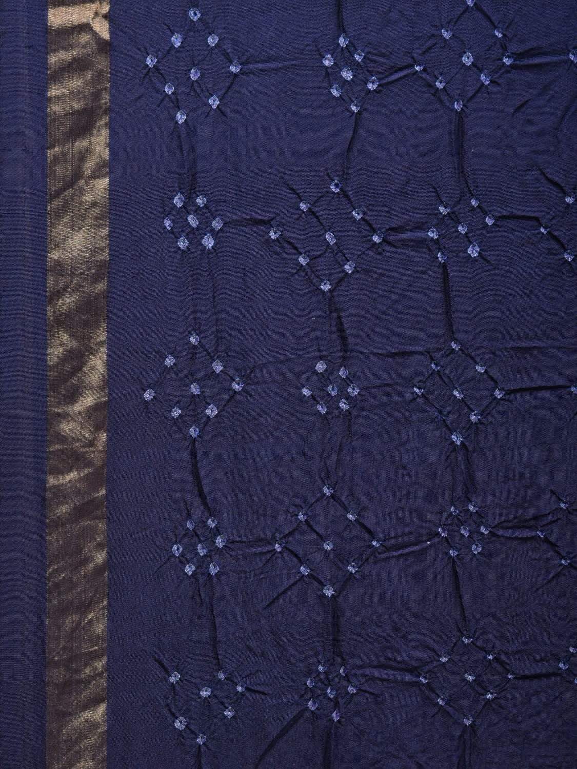 Dark Blue Bandhani Kanchipuram Silk Handloom Saree with Middle Brocade Design bn0314