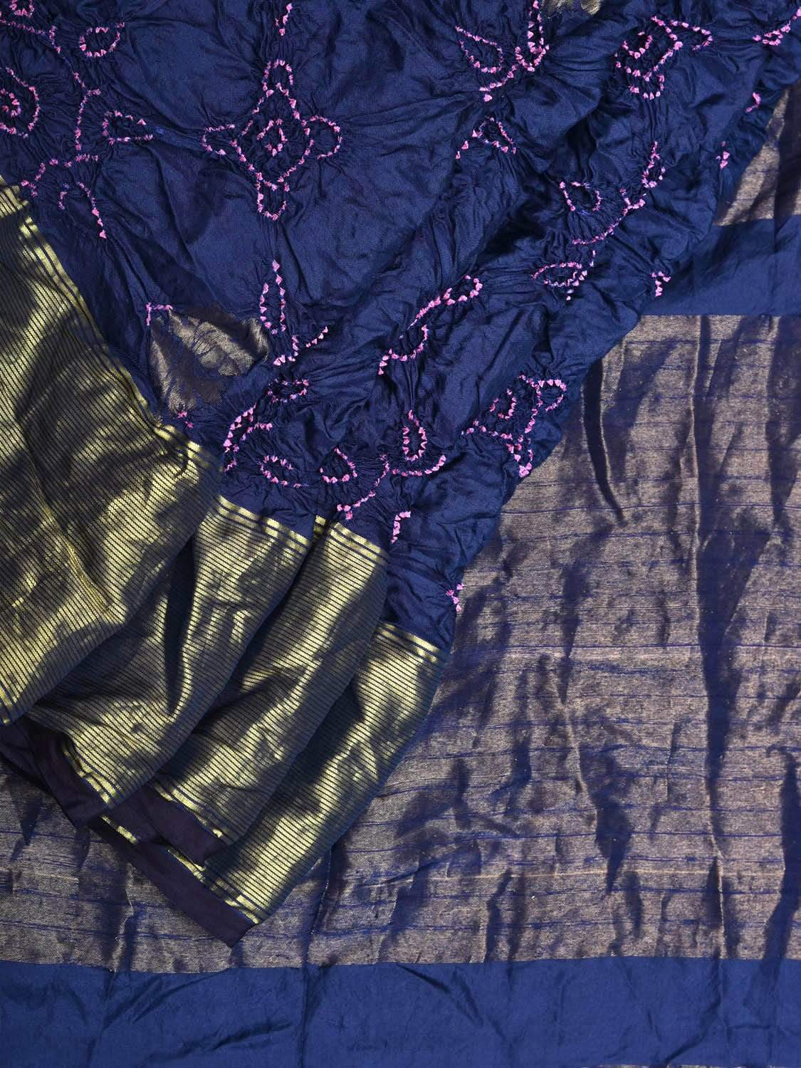 Dark Blue Bandhani Kanchipuram Silk Handloom Saree with Nilambari Buta Design bn0154