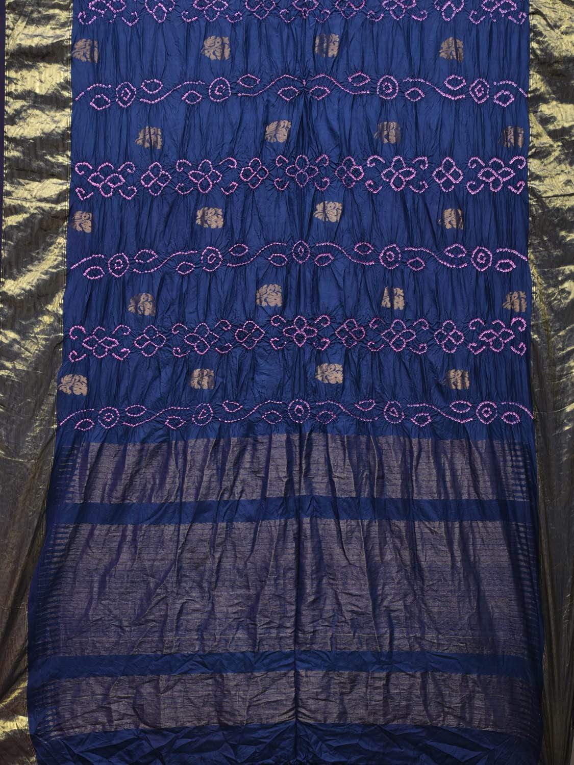 Dark Blue Bandhani Kanchipuram Silk Handloom Saree with Nilambari Buta Design bn0154