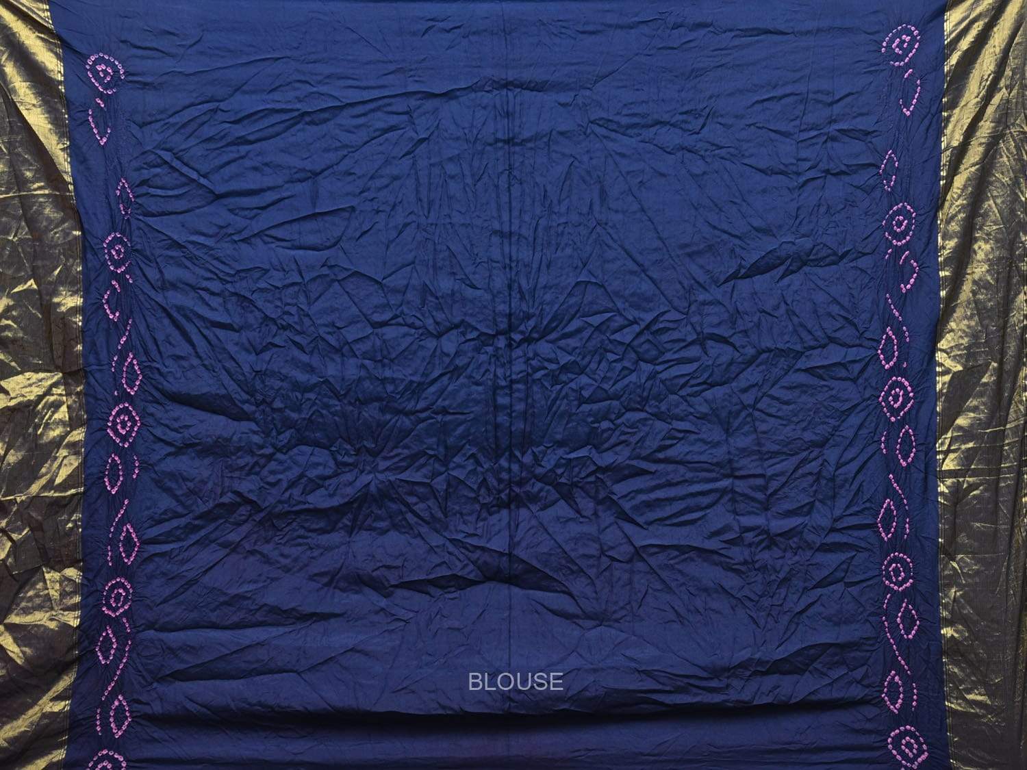 Dark Blue Bandhani Kanchipuram Silk Handloom Saree with Nilambari Buta Design bn0154