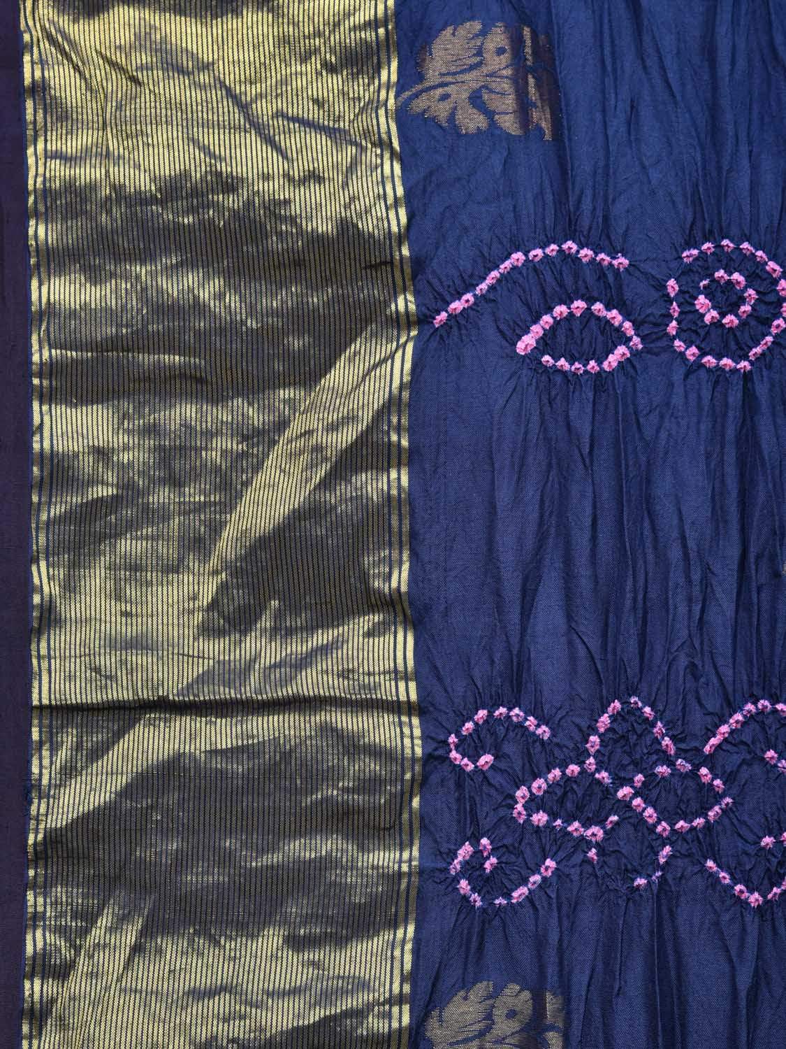 Dark Blue Bandhani Kanchipuram Silk Handloom Saree with Nilambari Buta Design bn0154