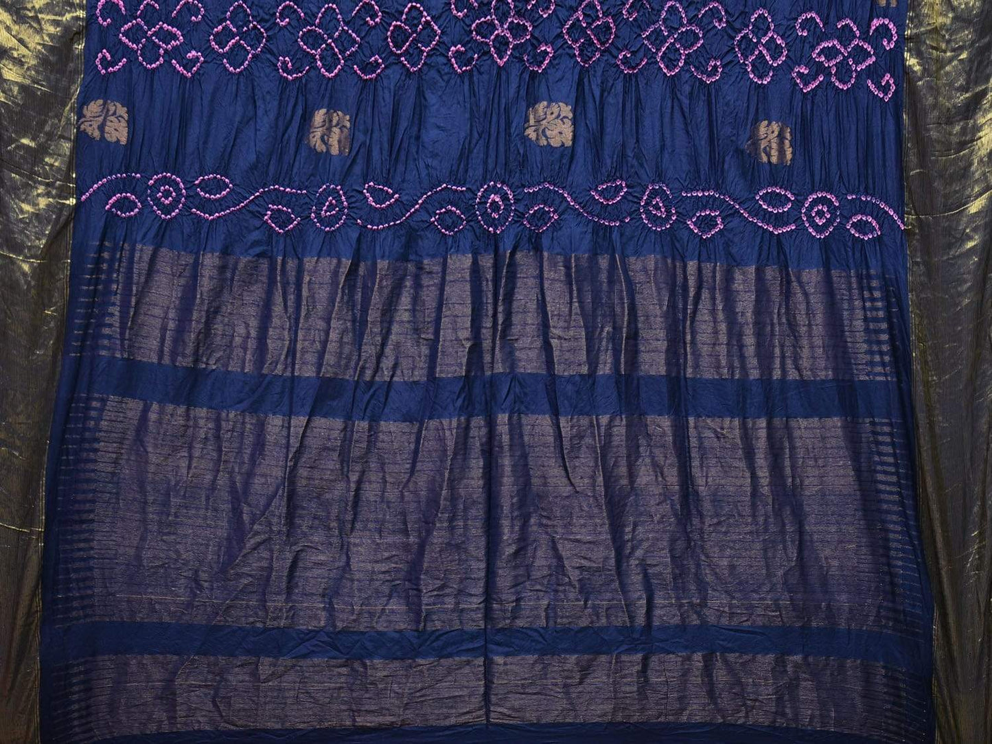 Dark Blue Bandhani Kanchipuram Silk Handloom Saree with Nilambari Buta Design bn0154