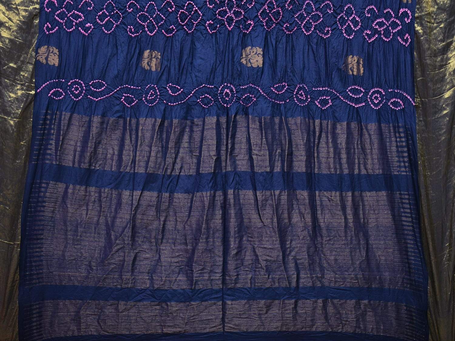 Dark Blue Bandhani Kanchipuram Silk Handloom Saree with Nilambari Buta Design bn0154