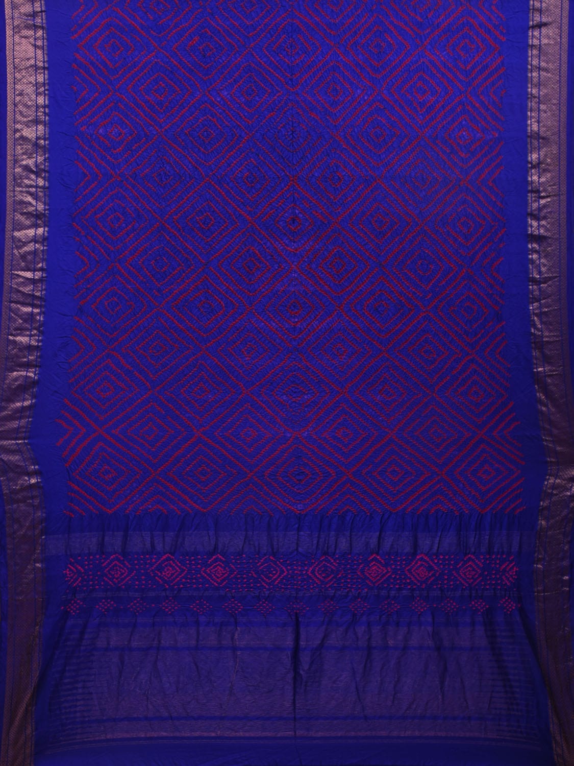 Dark Blue Bandhani Kanchipuram Silk Handloom Saree with Paithani Border Design bn0388