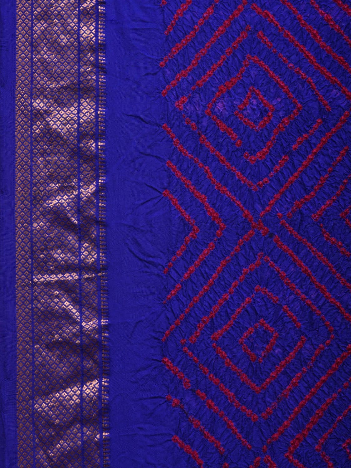 Dark Blue Bandhani Kanchipuram Silk Handloom Saree with Paithani Border Design bn0388