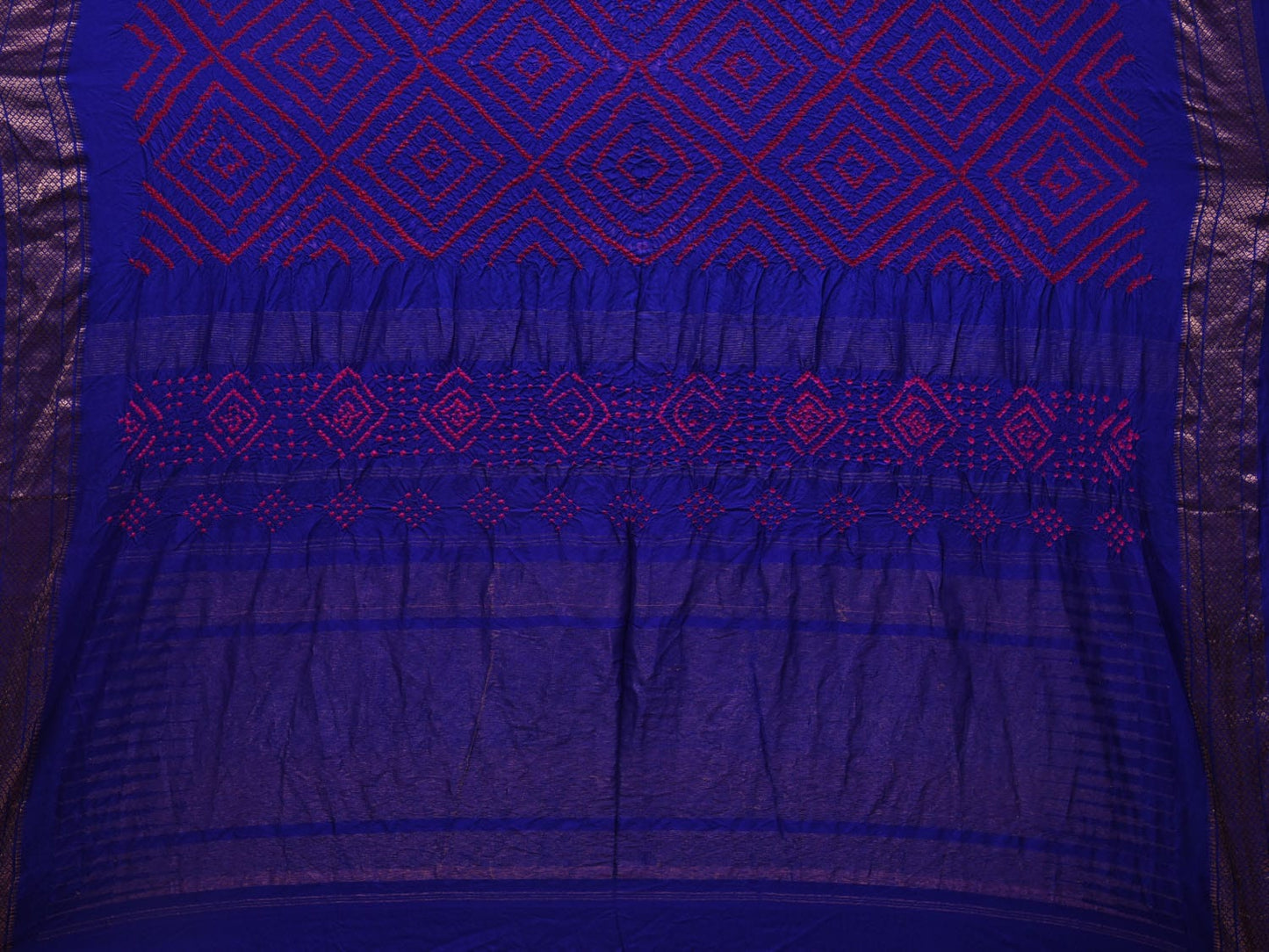 Dark Blue Bandhani Kanchipuram Silk Handloom Saree with Paithani Border Design bn0388