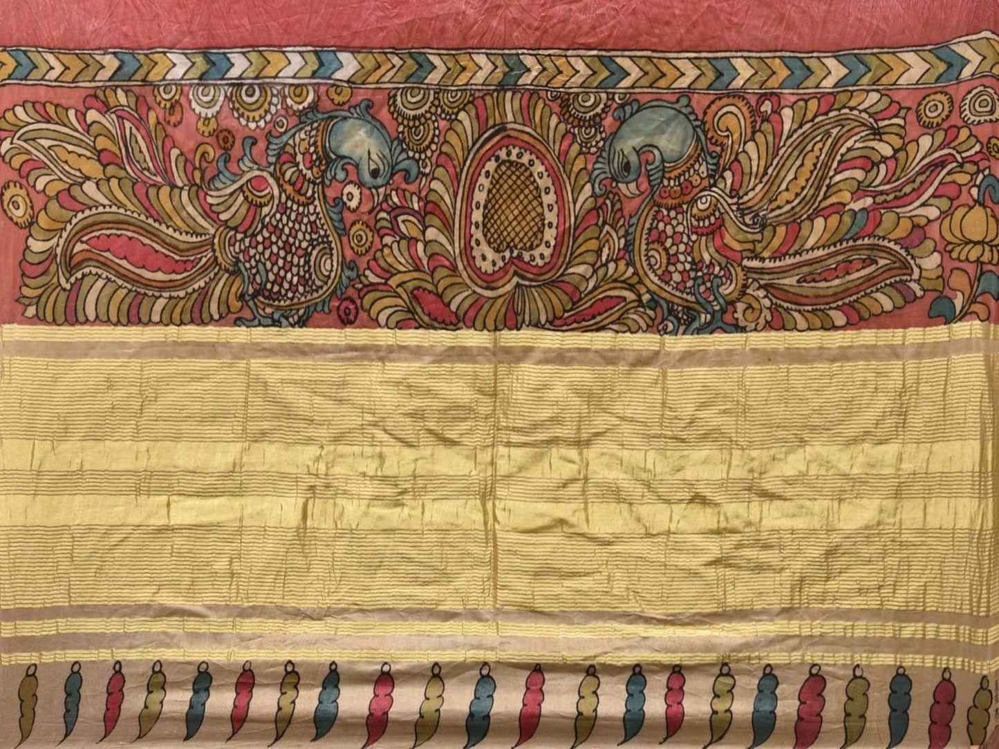 Dark Blue Bandhani Silk Handloom Saree with Peacock Kalamkari Pallu Design bn0197