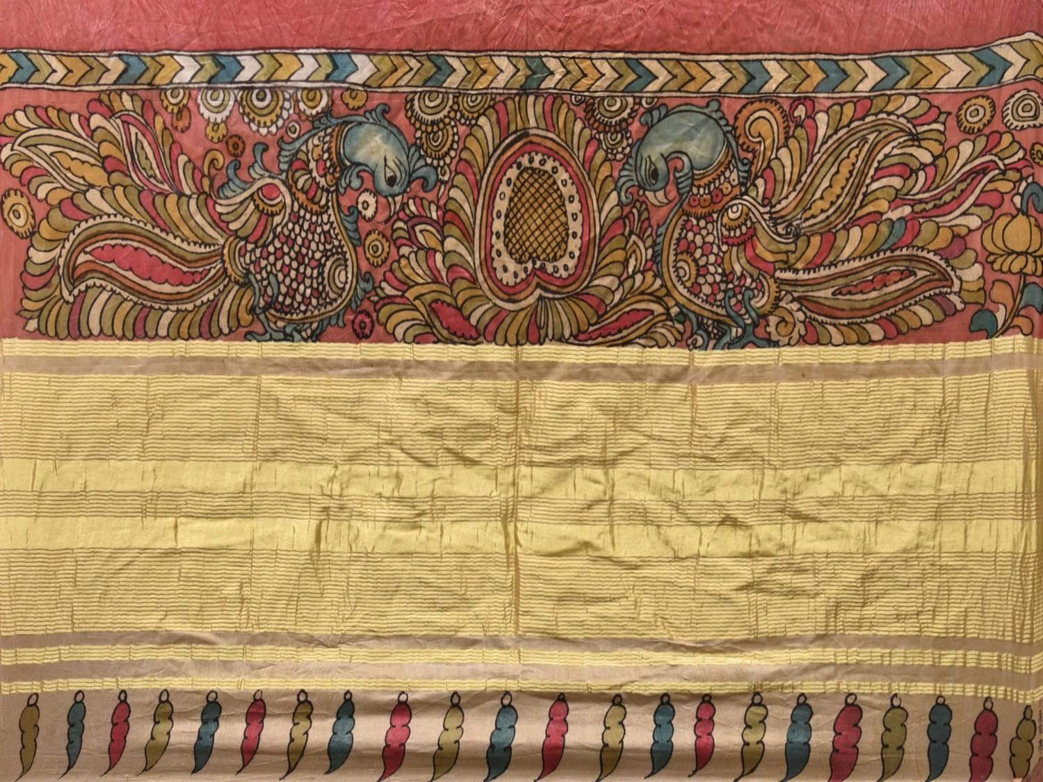 Dark Blue Bandhani Silk Handloom Saree with Peacock Kalamkari Pallu Design bn0197