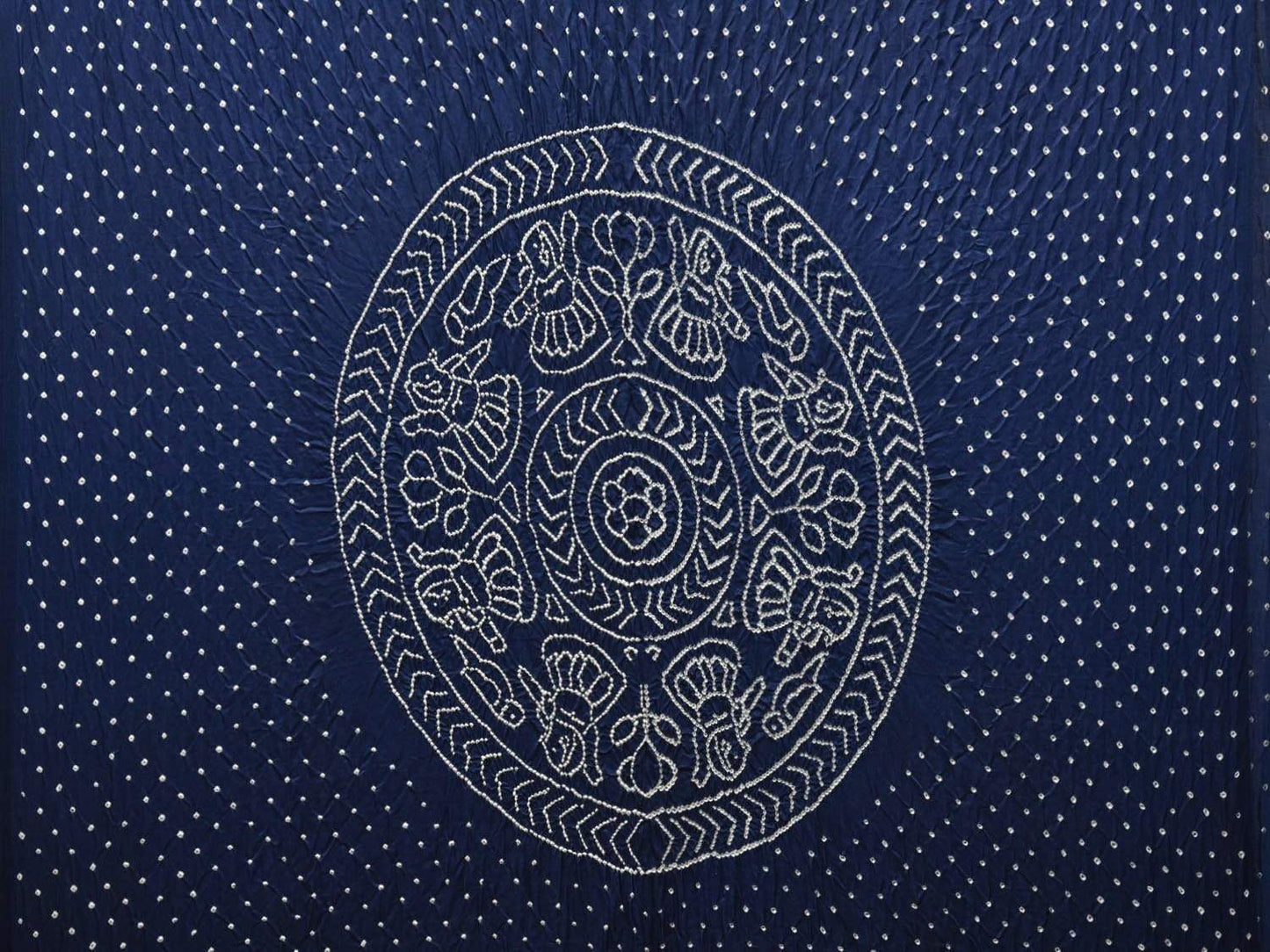 Dark Blue Bandhani Silk Handloom Saree with Peacock Kalamkari Pallu Design bn0197