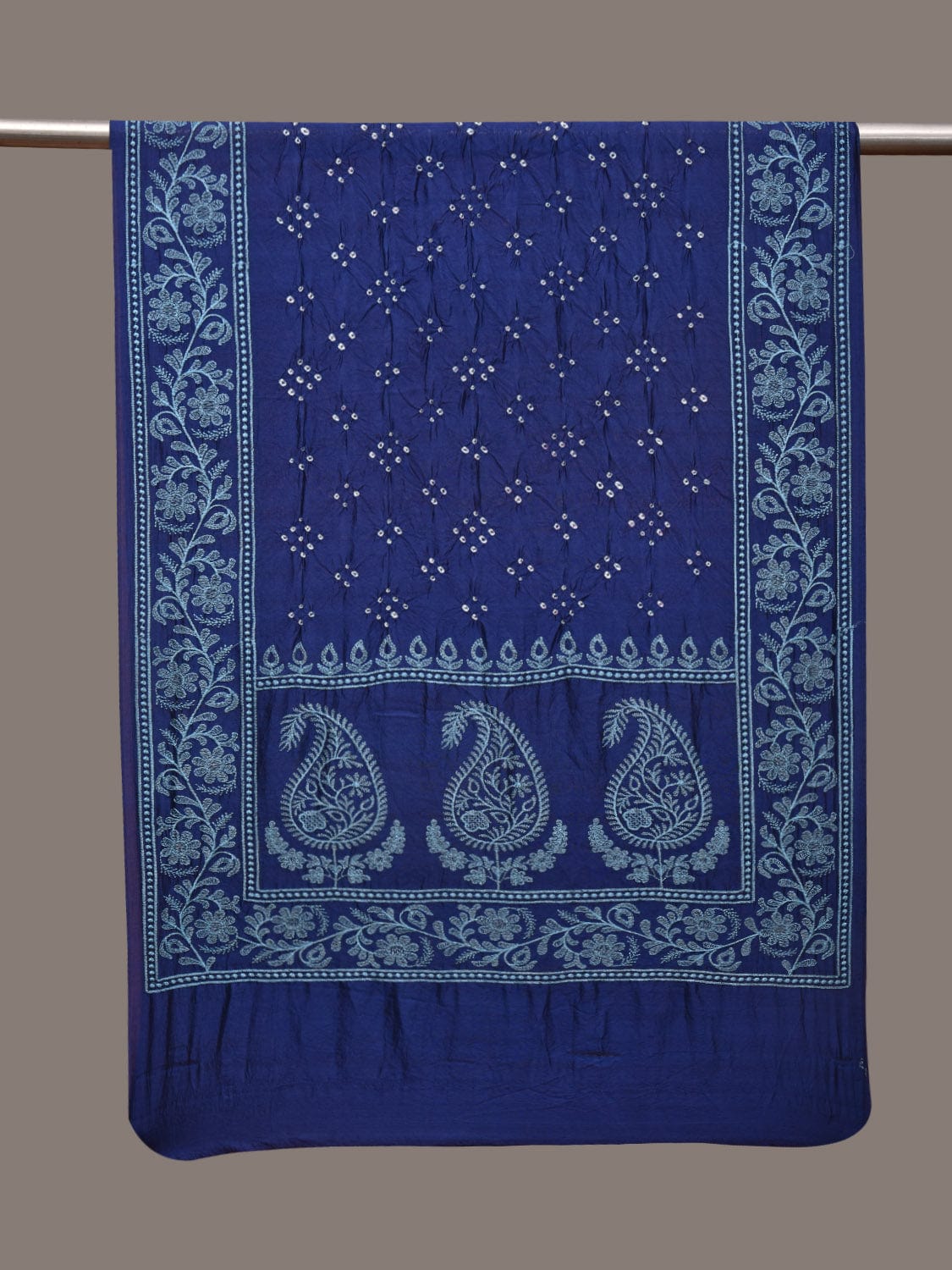 Dark Blue Bandhani Silk Handloom Stole with Mango Embroidary Design ds2967