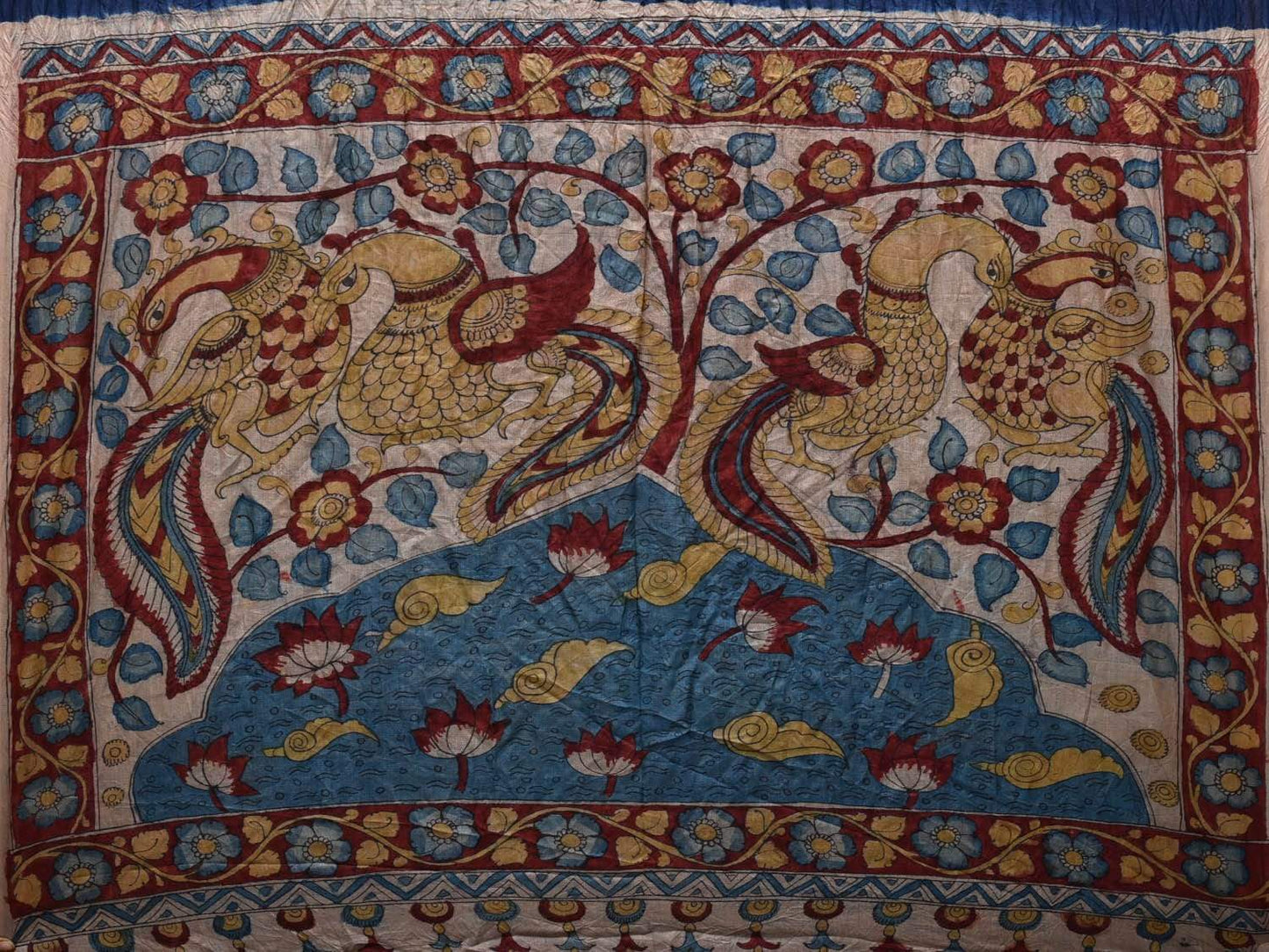 Dark Blue Bandhani Tussar Handloom Saree with Pallu Kalamkari Design bn0261