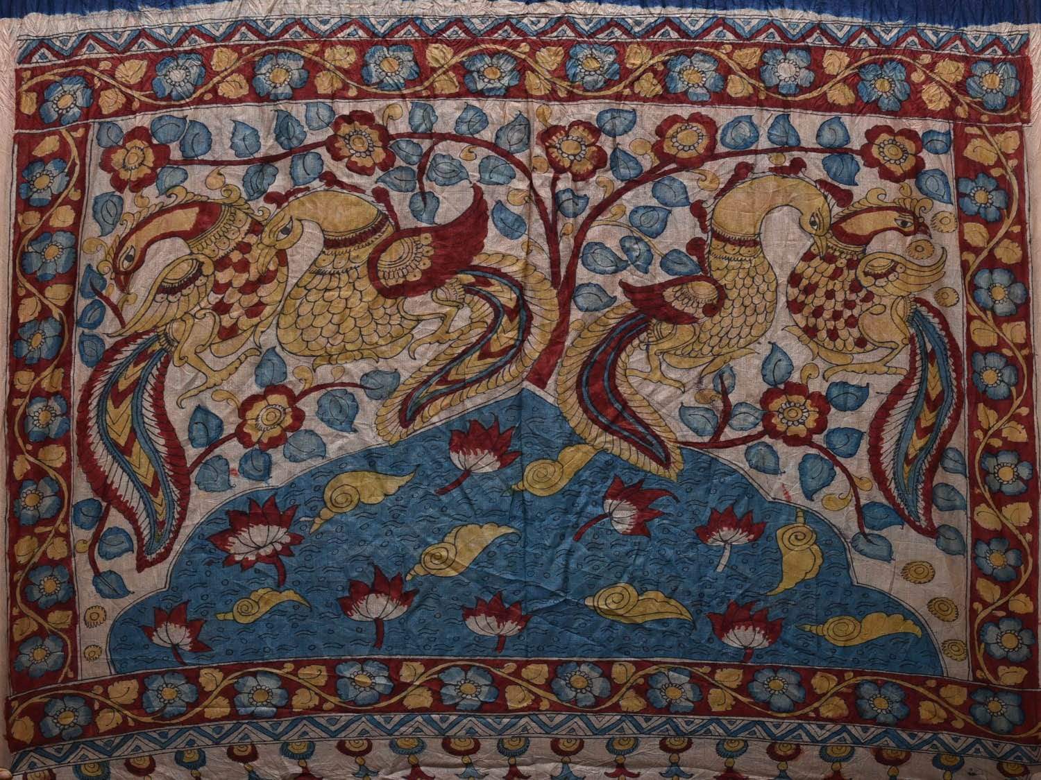 Dark Blue Bandhani Tussar Handloom Saree with Pallu Kalamkari Design bn0261