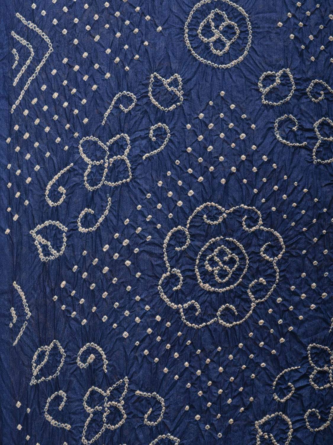 Dark Blue Bandhani Tussar Handloom Saree with Pallu Kalamkari Design bn0261
