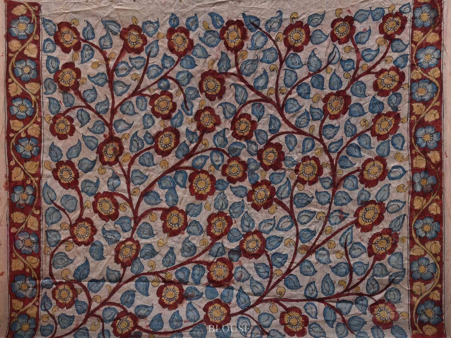 Dark Blue Bandhani Tussar Handloom Saree with Pallu Kalamkari Design bn0261