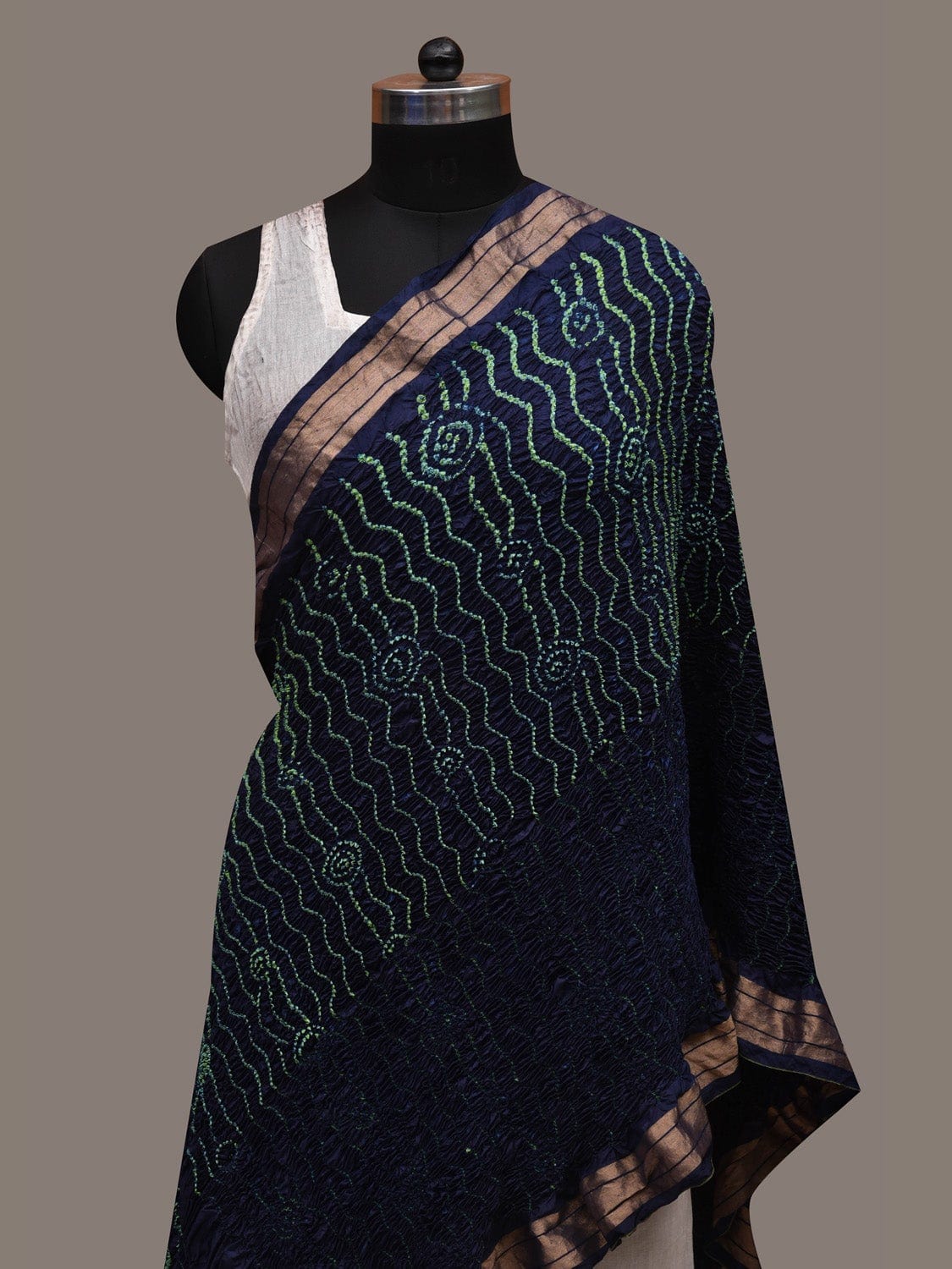 Dark Blue Bandhani Uppada Silk Dupatta with Zari Border Design ds2632
