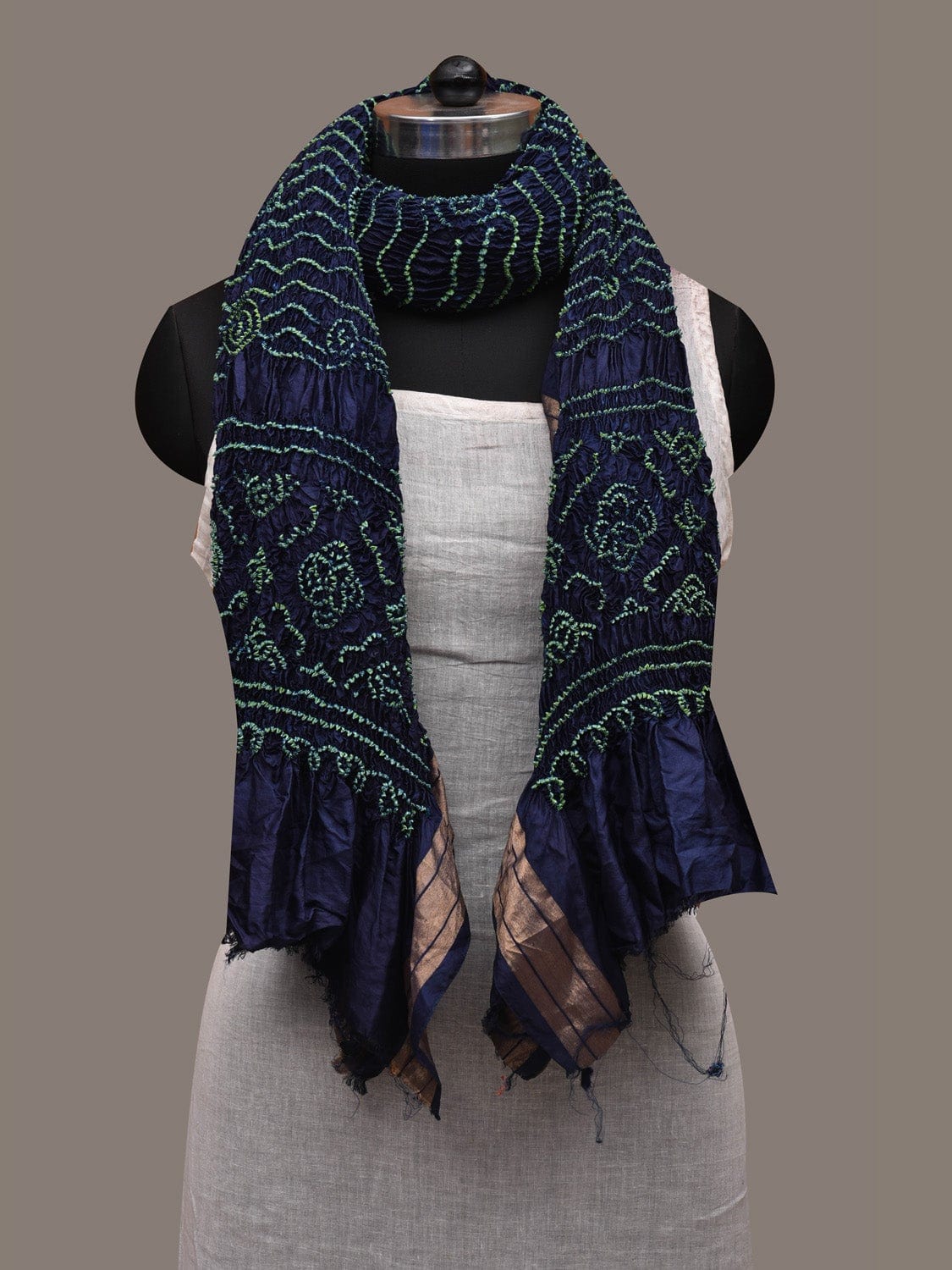 Dark Blue Bandhani Uppada Silk Dupatta with Zari Border Design ds2632