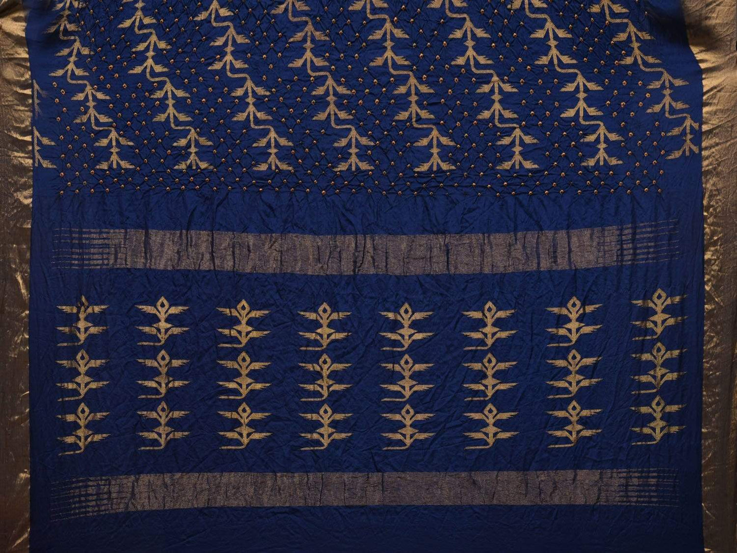 Dark Blue Bandhani Uppada Silk Handloom Saree with Diagonal Design bn0267