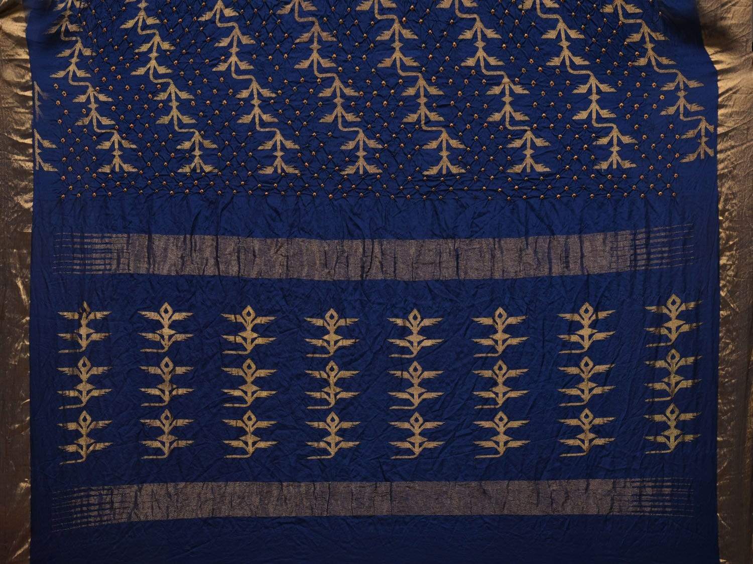Dark Blue Bandhani Uppada Silk Handloom Saree with Diagonal Design bn0267
