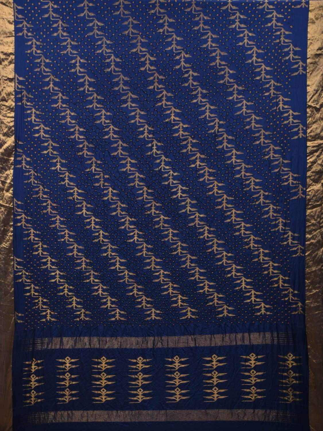 Dark Blue Bandhani Uppada Silk Handloom Saree with Diagonal Design bn0267