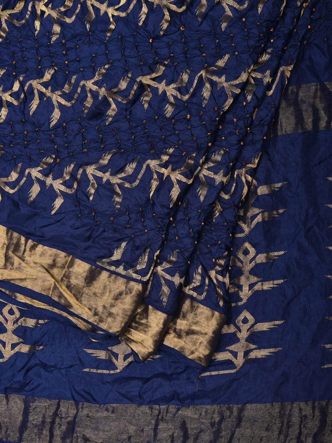 Dark Blue Bandhani Uppada Silk Handloom Saree with Diagonal Design bn0267
