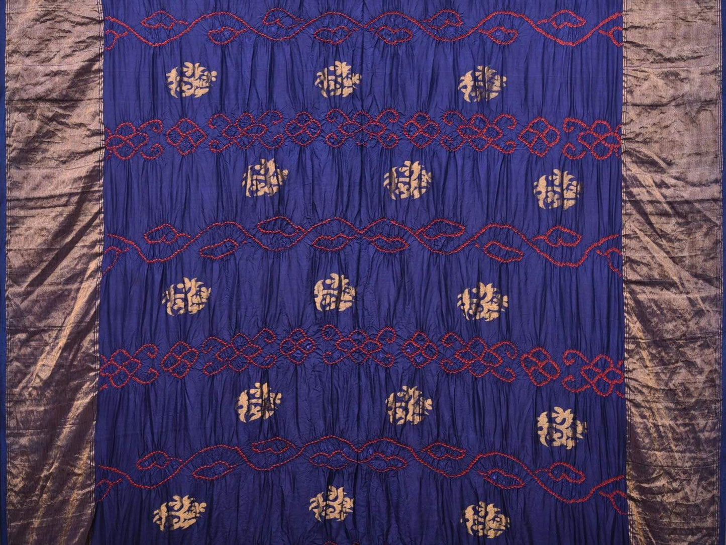 Dark Blue Bandhani Uppada Silk Handloom Saree with Nilambari Buta Design bn0190