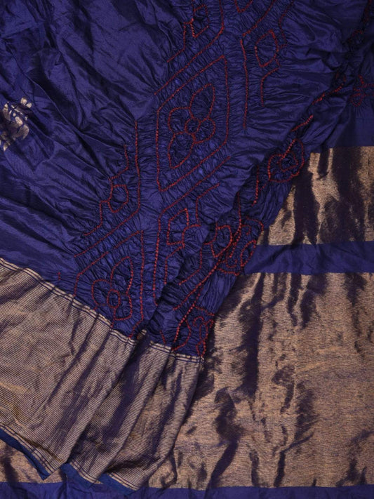 Dark Blue Bandhani Uppada Silk Handloom Saree with Nilambari Buta Design bn0190