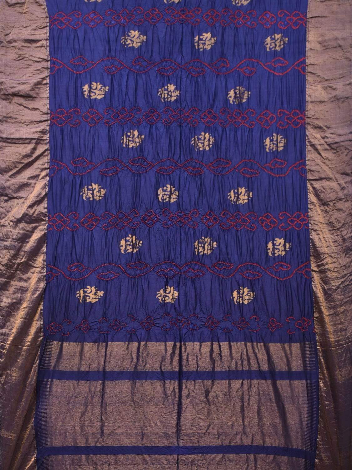 Dark Blue Bandhani Uppada Silk Handloom Saree with Nilambari Buta Design bn0190