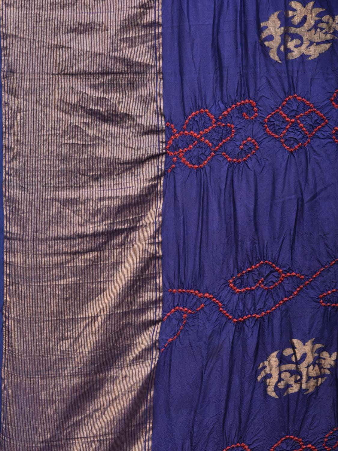 Dark Blue Bandhani Uppada Silk Handloom Saree with Nilambari Buta Design bn0190