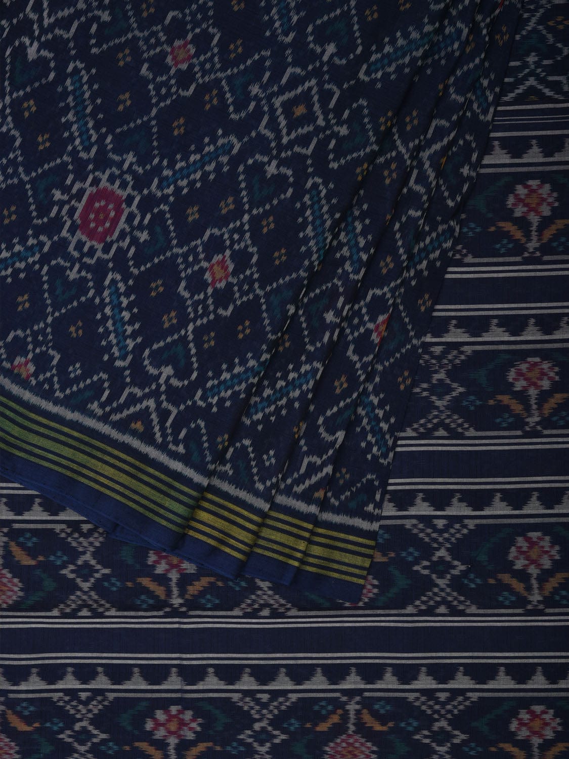 Dark Blue Ikat Cotton Handloom Saree with All Over Design i0727