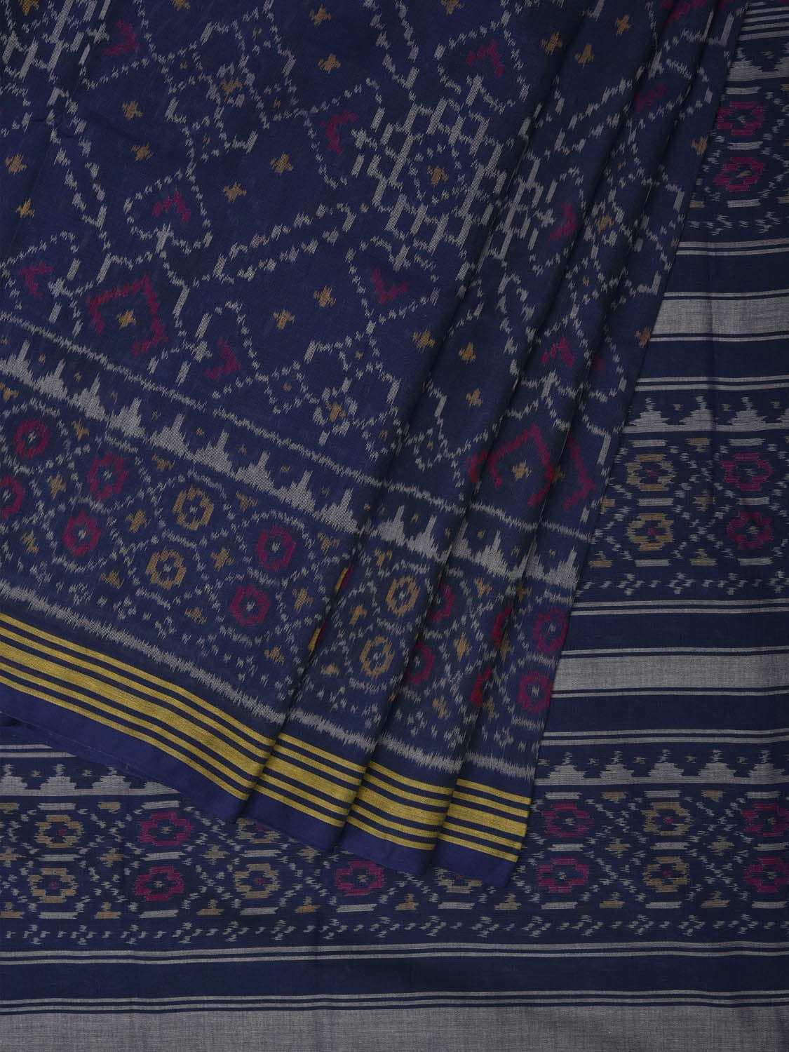 Dark Blue Ikat Cotton Handloom Saree with All Over Design i0729