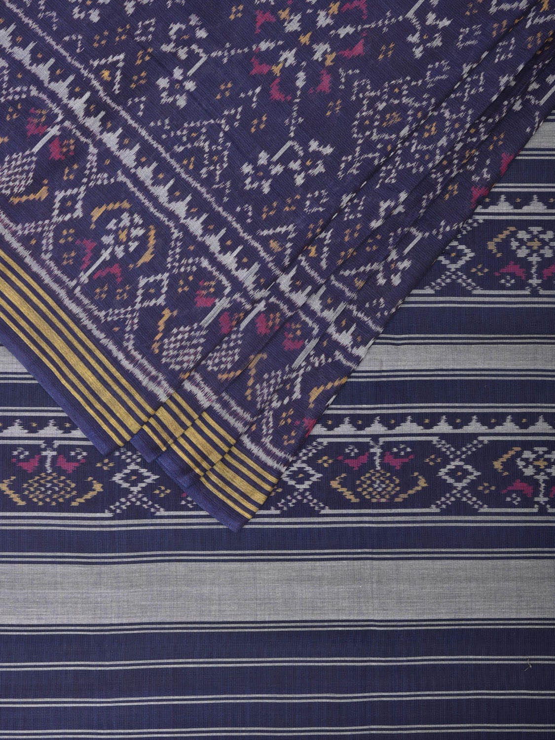 Dark Blue Ikat Cotton Handloom Saree with All Over Design i0774