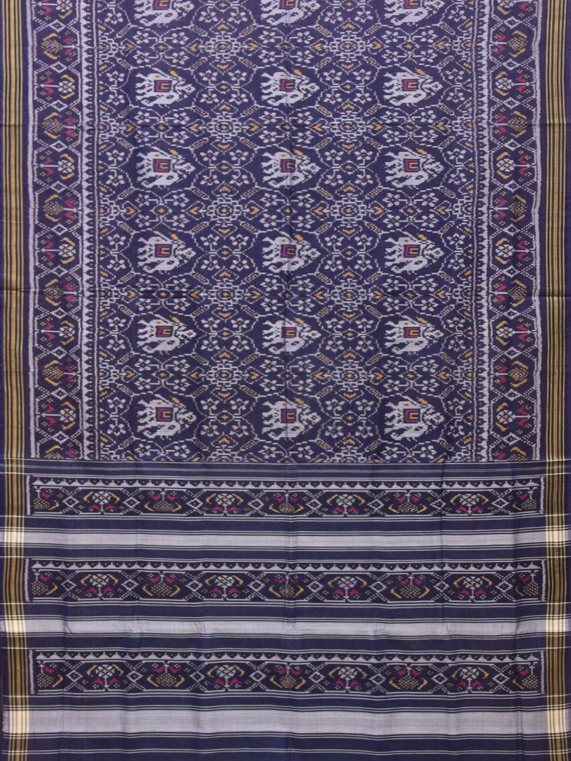 Dark Blue Ikat Cotton Handloom Saree with Elephant Design i0780