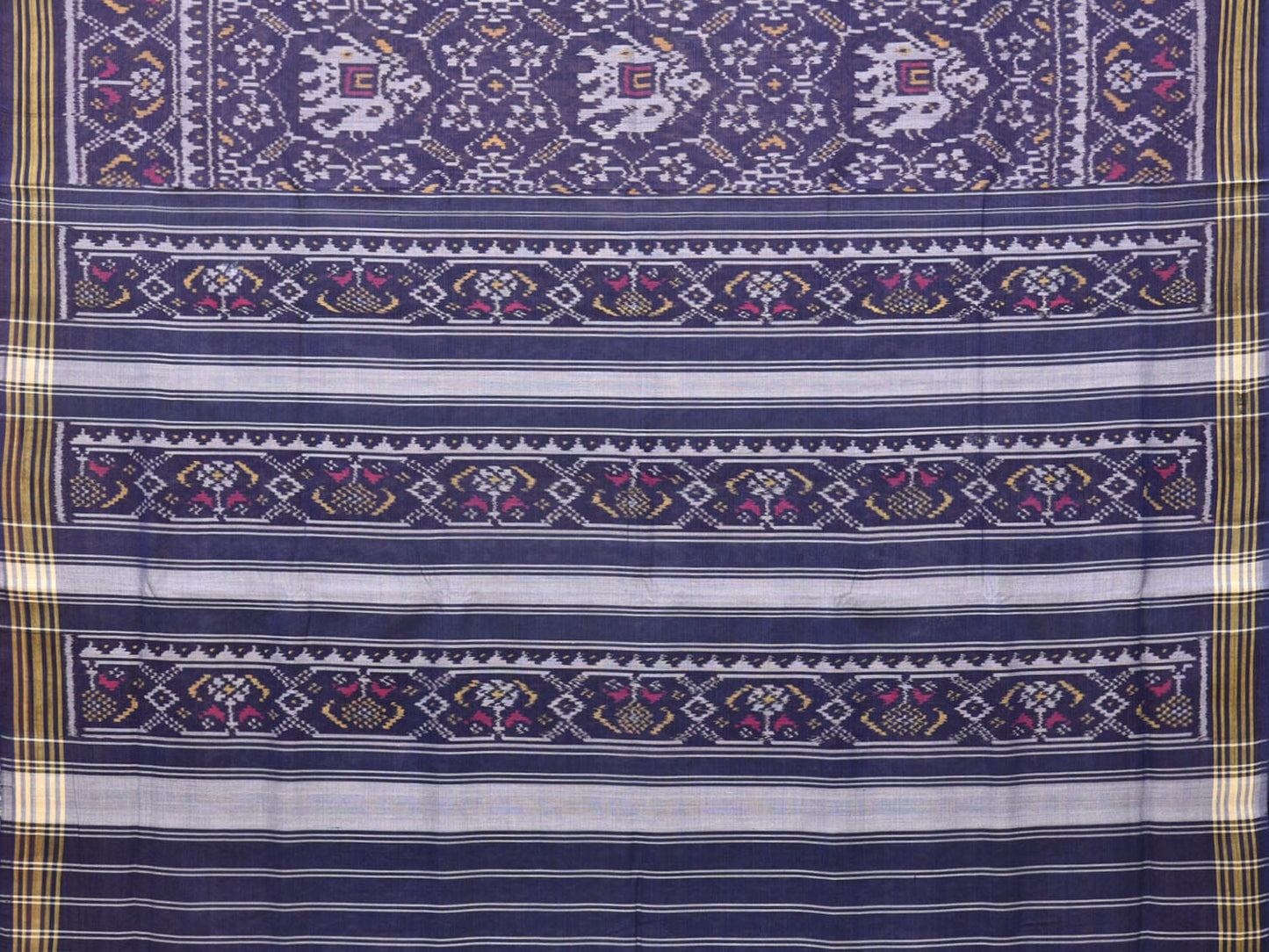 Dark Blue Ikat Cotton Handloom Saree with Elephant Design i0780