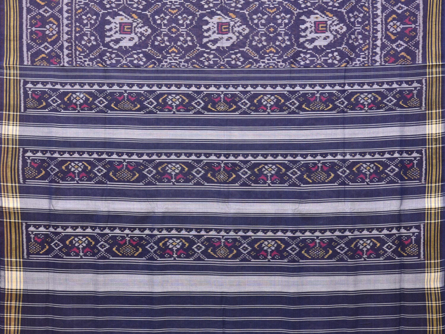 Dark Blue Ikat Cotton Handloom Saree with Elephant Design i0780