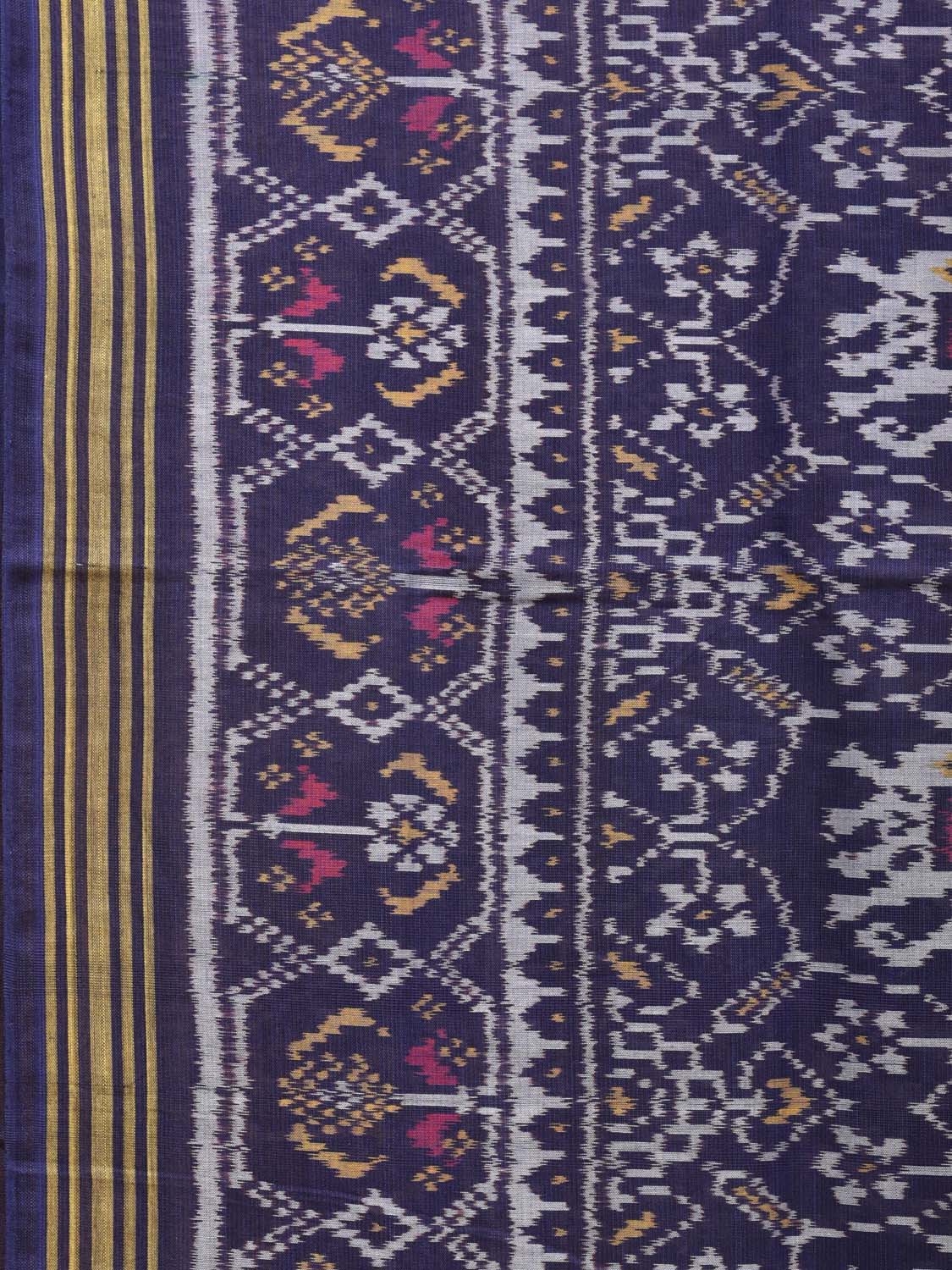 Dark Blue Ikat Cotton Handloom Saree with Elephant Design i0780