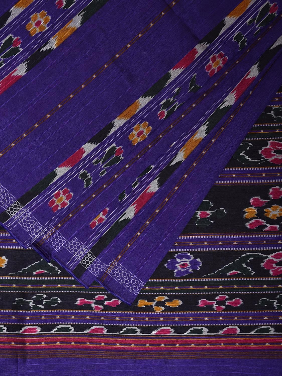 Dark Blue Ikat Viscose Silk Saree with Strips Body and Pallu Design o0672