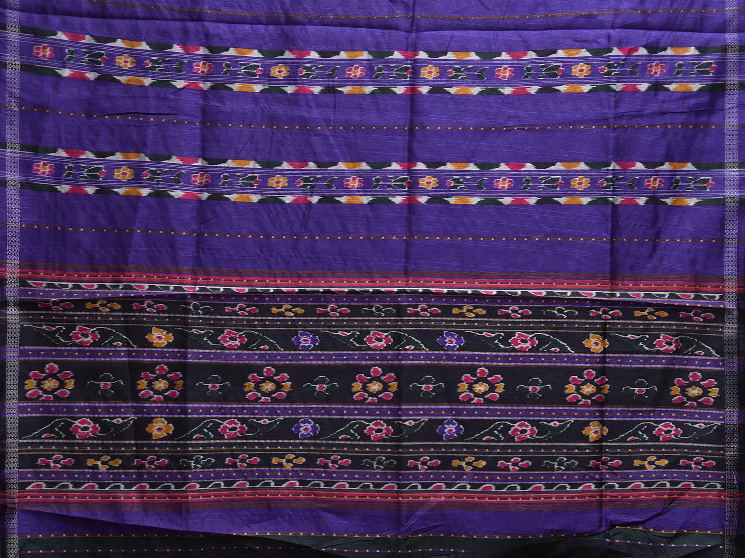 Dark Blue Ikat Viscose Silk Saree with Strips Body and Pallu Design o0672