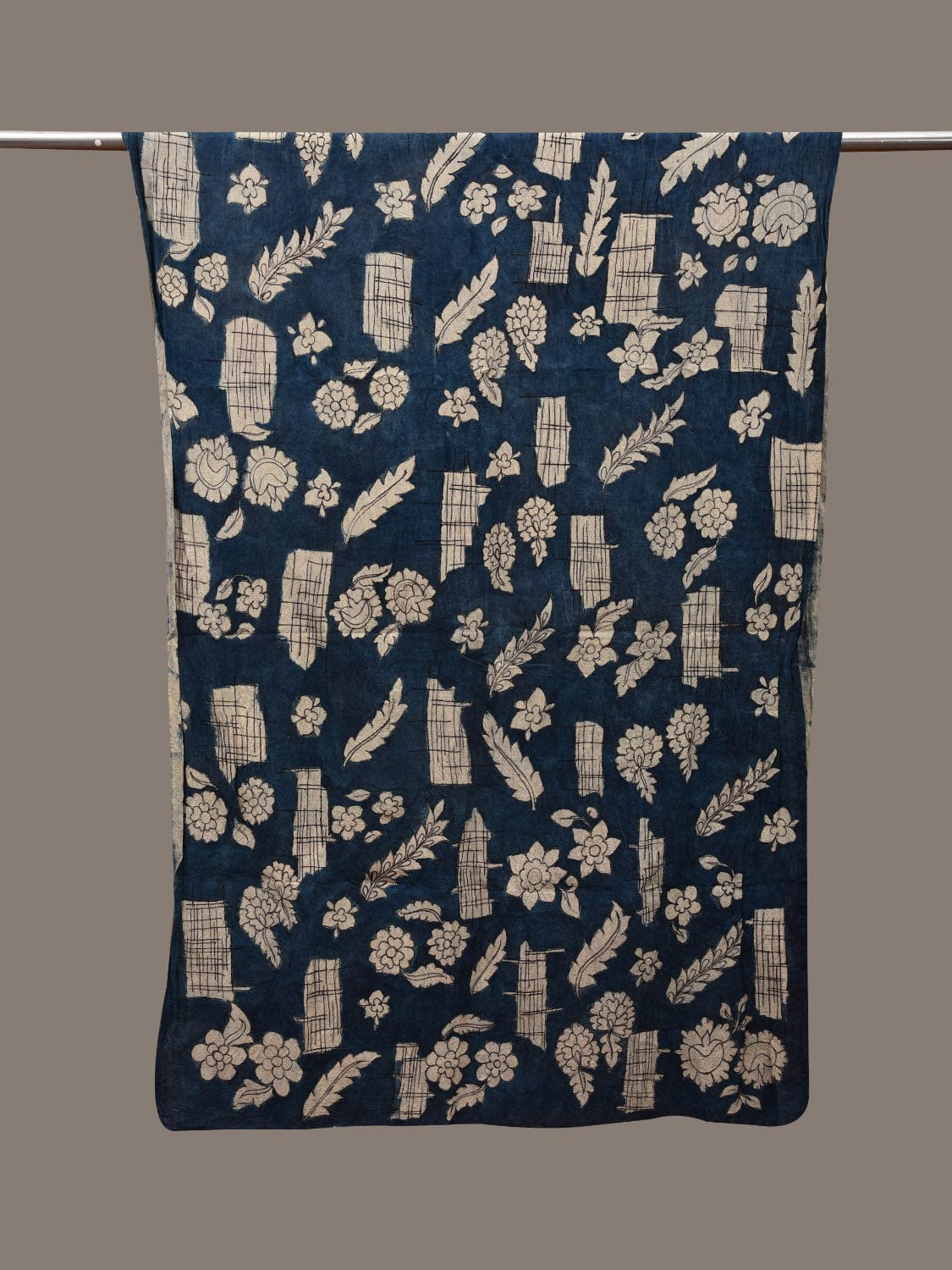 Dark Blue Kalamkari Hand Painted Cotton Handloom Dupatta with Floral and Abstract Design ds2872