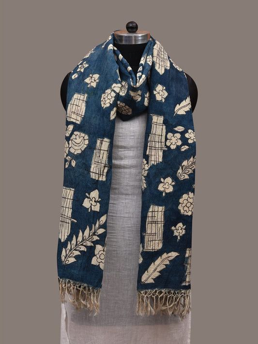 Dark Blue Kalamkari Hand Painted Cotton Handloom Dupatta with Floral and Abstract Design ds2872