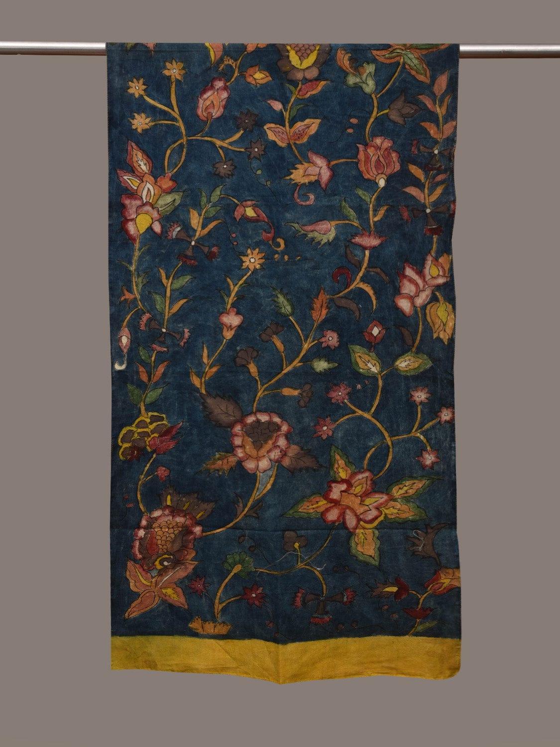 Dark Blue Kalamkari Hand Painted Cotton Handloom Stole with Floral Design ds3022
